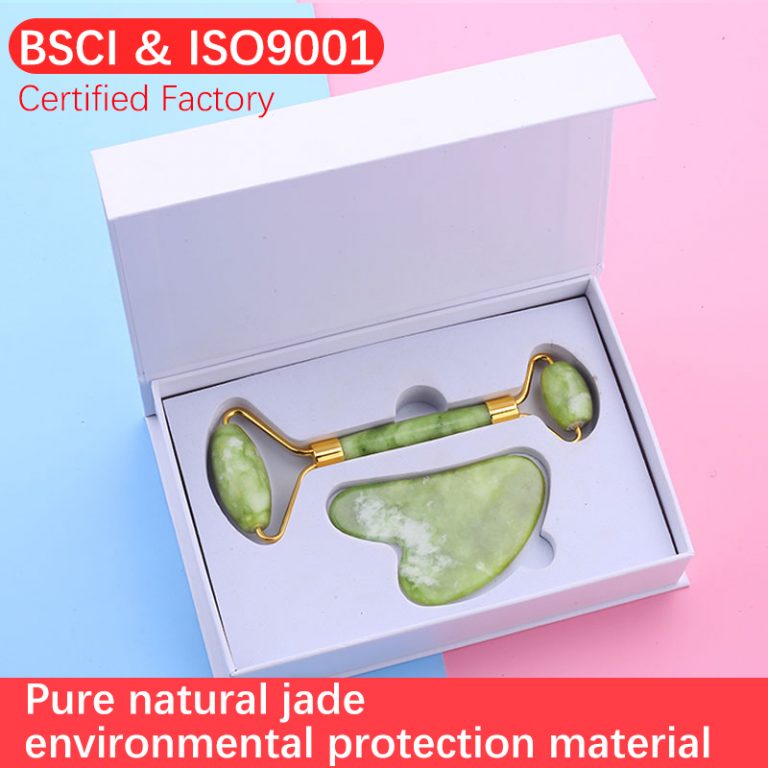 green jade facial roller guasha set with box